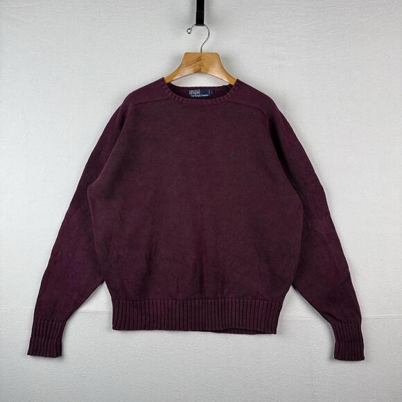 90's Vintage Polo Ralph Lauren Crewneck Sweater Men's‎ XL Eggplant Purple Cotton